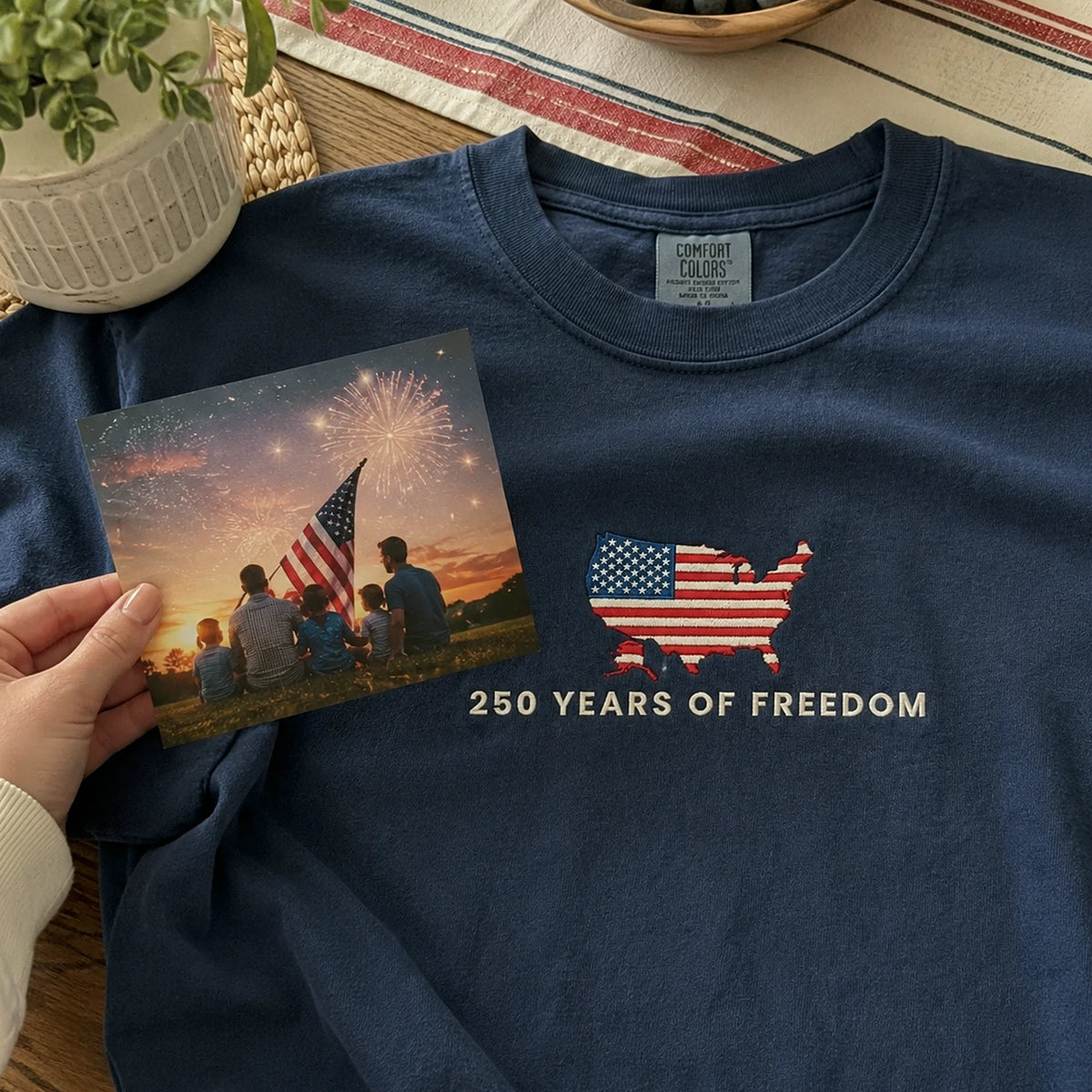 Independence Day Embroidered Tee, USA 250 Years T-Shirt - America 250th Anniversary