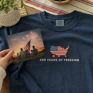 Independence Day Embroidered Tee, USA 250 Years T-Shirt - America 250th Anniversary