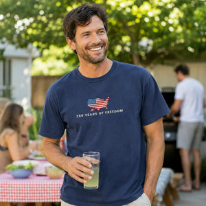Independence Day Embroidered Tee, USA 250 Years T-Shirt - America 250th Anniversary