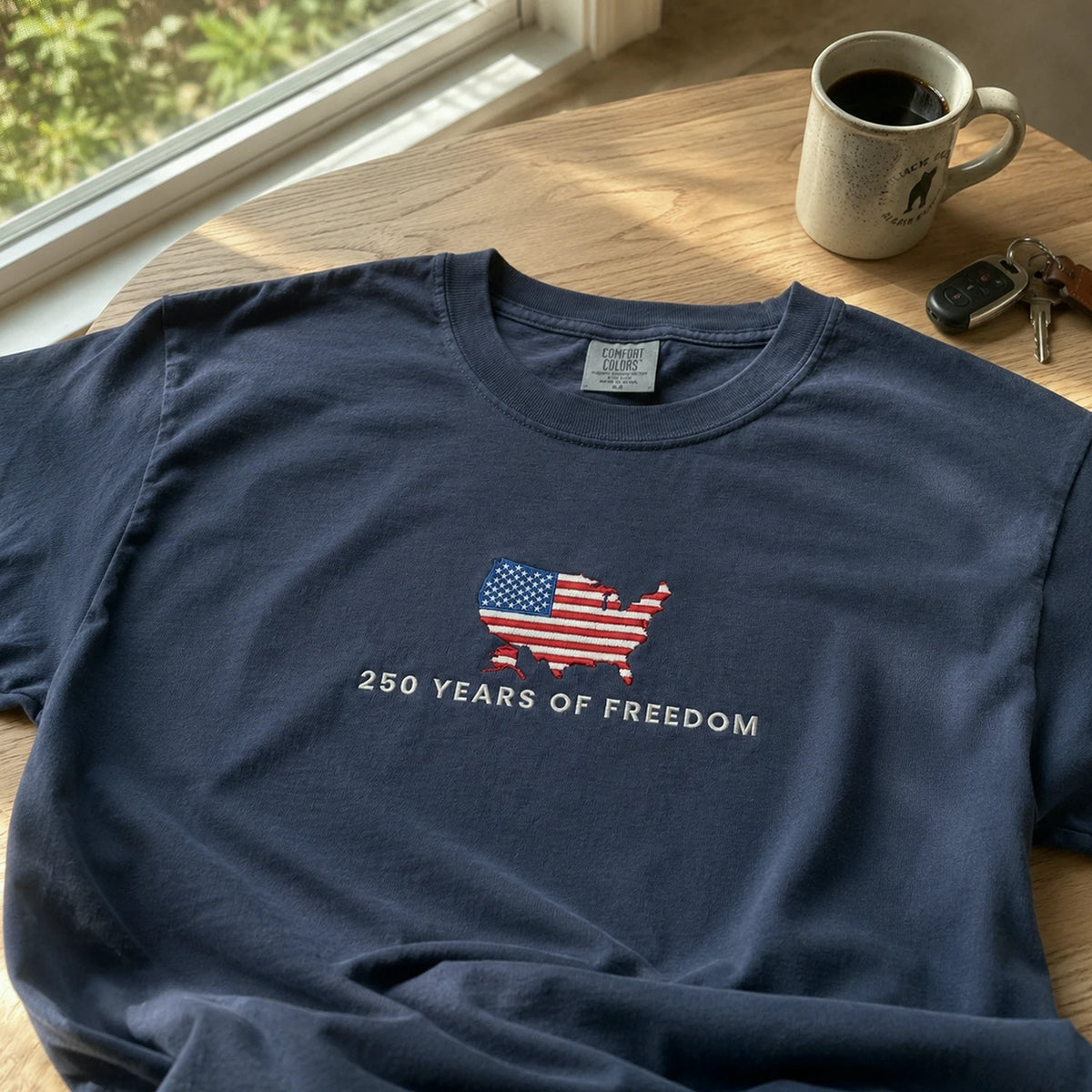 Independence Day Embroidered Tee, USA 250 Years T-Shirt - America 250th Anniversary