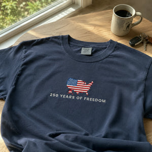 Independence Day Embroidered Tee, USA 250 Years T-Shirt - America 250th Anniversary