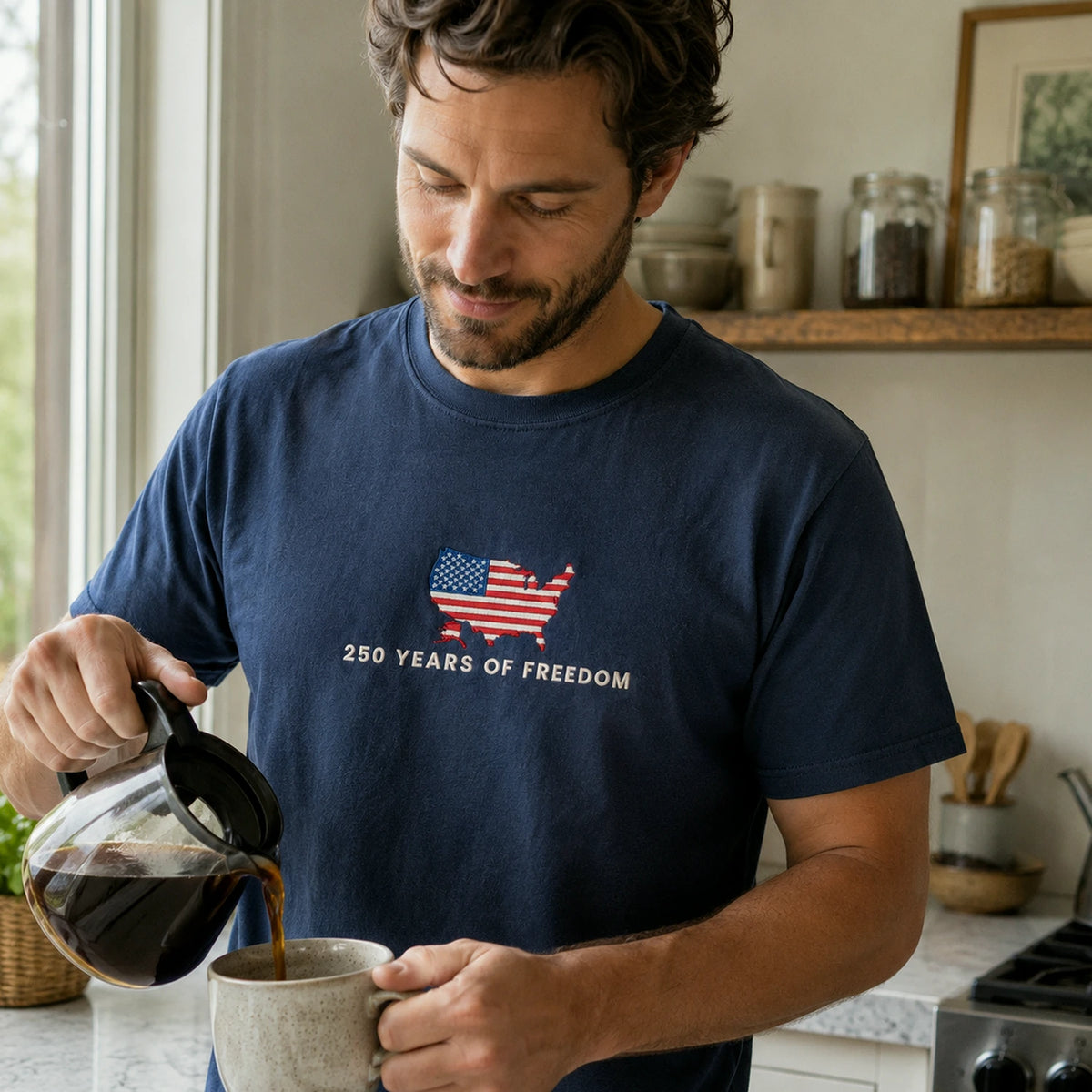 Independence Day Embroidered Tee, USA 250 Years T-Shirt - America 250th Anniversary