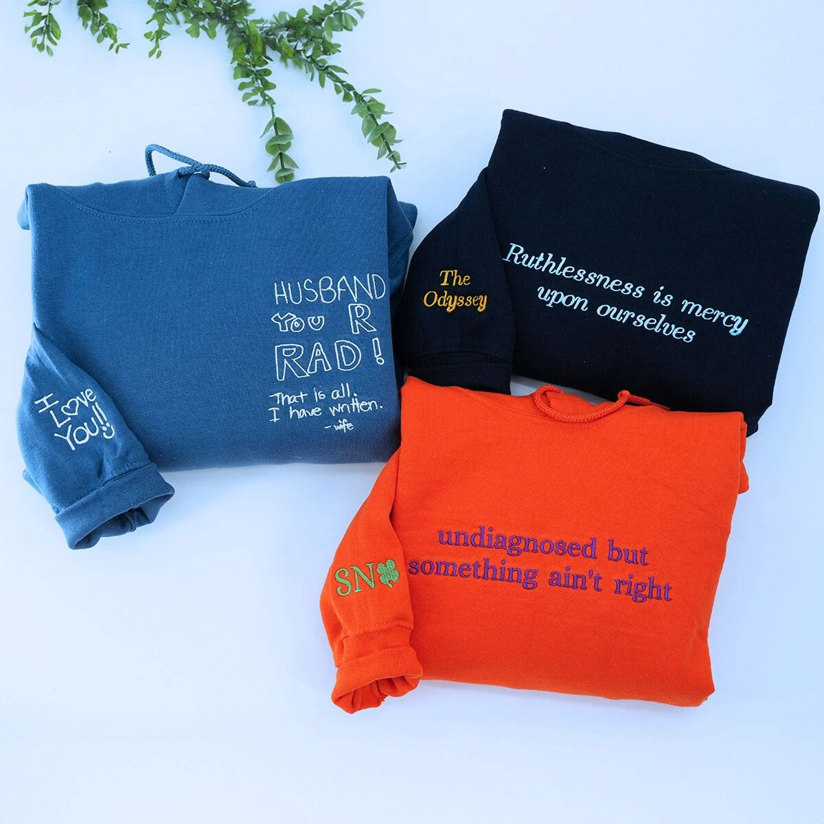 indigo blue sweatshirt with custom text, b2b sweatshirt