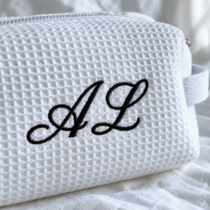 Personalized Makeup Bag with Initials, Embroidered Modern Minimalist Cosmetic Bag, Bride Bag