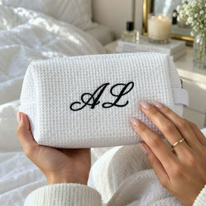 Personalized Makeup Bag with Initials, Embroidered Modern Minimalist Cosmetic Bag, Bride Bag