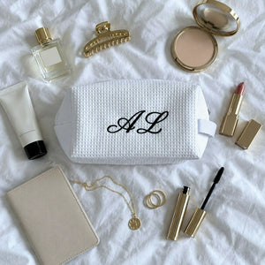 Personalized Makeup Bag with Initials, Embroidered Modern Minimalist Cosmetic Bag, Bride Bag
