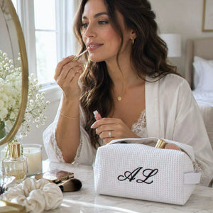 Personalized Makeup Bag with Initials, Embroidered Modern Minimalist Cosmetic Bag, Bride Bag
