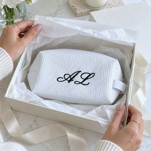 Personalized Makeup Bag with Initials, Embroidered Modern Minimalist Cosmetic Bag, Bride Bag