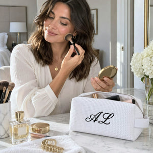 Personalized Makeup Bag with Initials, Embroidered Modern Minimalist Cosmetic Bag, Bride Bag