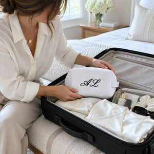 Personalized Makeup Bag with Initials, Embroidered Modern Minimalist Cosmetic Bag, Bride Bag