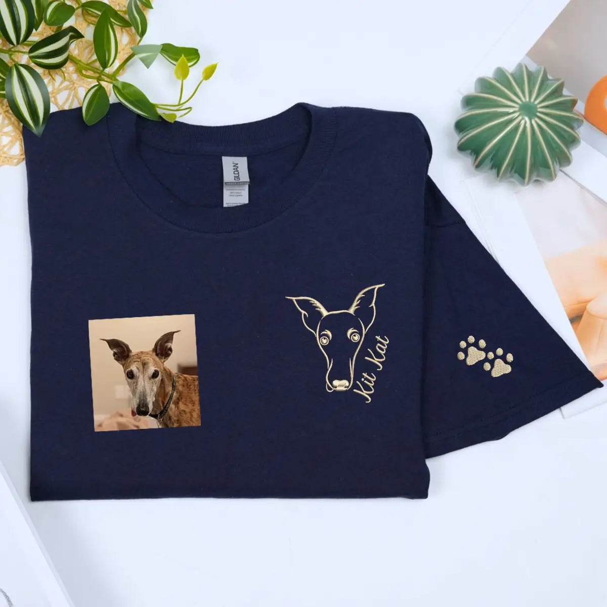 Custom embroidered shirt with Italian Greyhound portrait and name on sleeve, ideal gift for dog dads