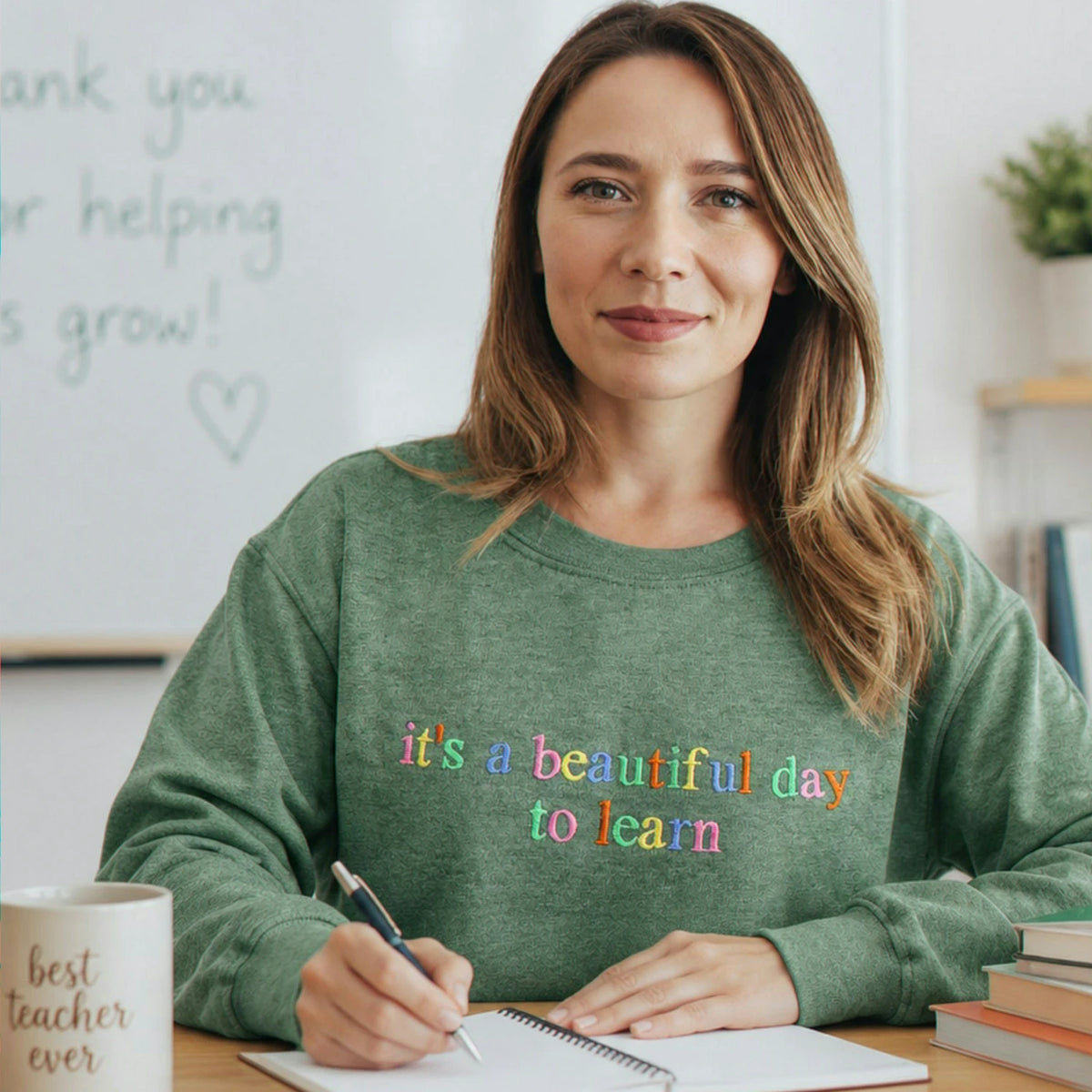 It’s A Beautiful Day To Learn Embroidered Sweatshirt for Teacher Birthday