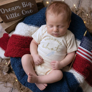 Embroidered “Worth Every Shot” baby onesie for IVF newborn, soft cotton bodysuit, perfect baby shower gift