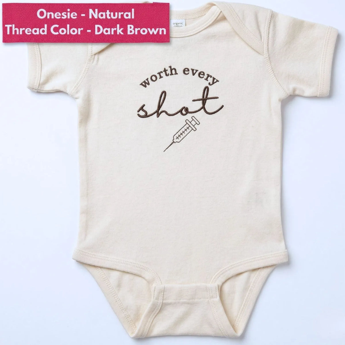 Embroidered “Worth Every Shot” baby onesie for IVF newborn, soft cotton bodysuit, perfect baby shower gift