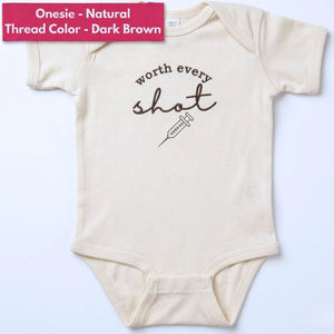Embroidered “Worth Every Shot” baby onesie for IVF newborn, soft cotton bodysuit, perfect baby shower gift
