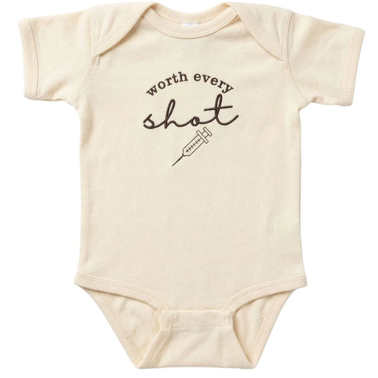 Embroidered “Worth Every Shot” baby onesie for IVF newborn, soft cotton bodysuit, perfect baby shower gift