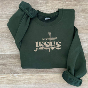 Jesus The Way The Truth The Life Hoodie, Embroidered Christian Sweatshirt, Custom Cross on Sleeve
