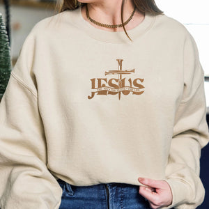 Jesus The Way The Truth The Life Hoodie, Embroidered Christian Sweatshirt, Custom Cross on Sleeve