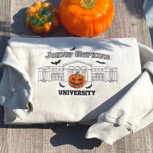 Johns Hopkins University Sweatshirt, Embroidered Halloween Sweatshirt