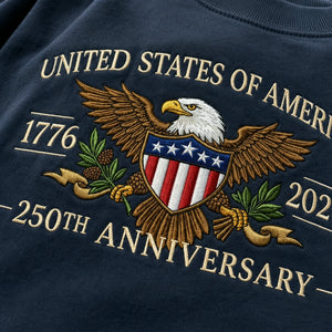 July 4th America 250th Anniversary T-Shirt - Embroidered Independence Day Patriotic Eagle Tee