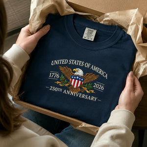 July 4th America 250th Anniversary T-Shirt - Embroidered Independence Day Patriotic Eagle Tee
