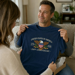 July 4th America 250th Anniversary T-Shirt - Embroidered Independence Day Patriotic Eagle Tee