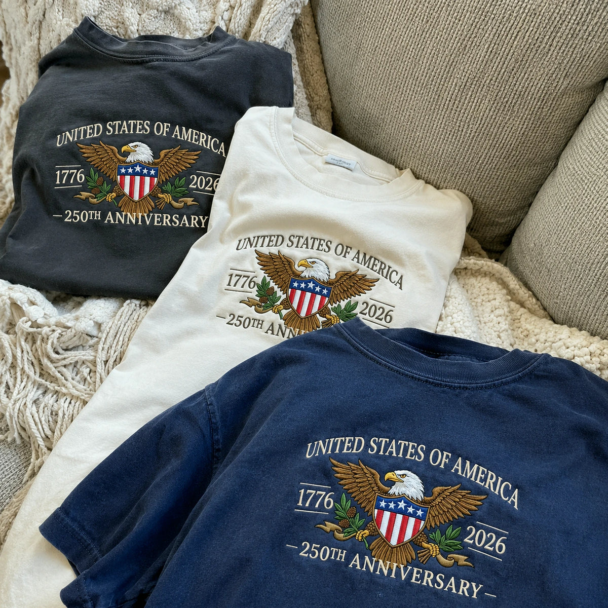 July 4th America 250th Anniversary T-Shirt - Embroidered Independence Day Patriotic Eagle Tee