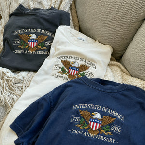 July 4th America 250th Anniversary T-Shirt - Embroidered Independence Day Patriotic Eagle Tee