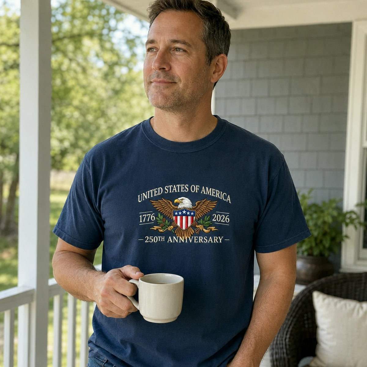 July 4th America 250th Anniversary T-Shirt - Embroidered Independence Day Patriotic Eagle Tee