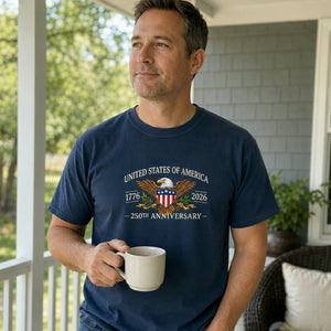 July 4th America 250th Anniversary T-Shirt - Embroidered Independence Day Patriotic Eagle Tee
