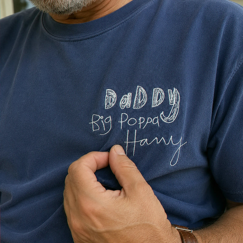 Custom Embroidered Kids Drawing T-shirt for Dad - Draw from Your Photo Father's Day Gift