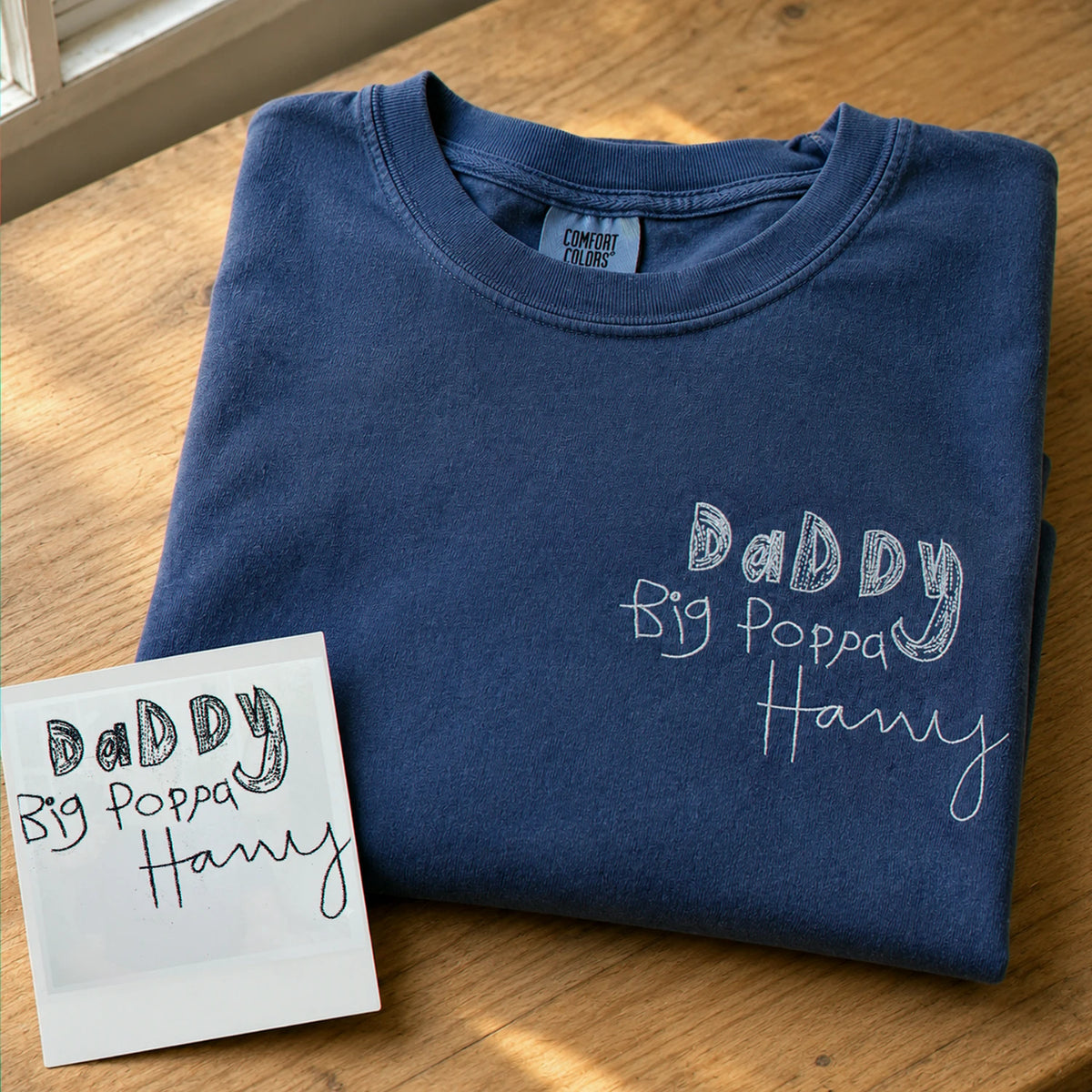 Custom Embroidered Kids Drawing T-shirt for Dad - Draw from Your Photo Father's Day Gift