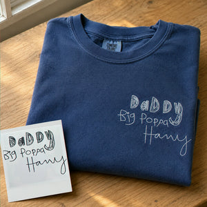 Custom Embroidered Kids Drawing T-shirt for Dad - Draw from Your Photo Father's Day Gift