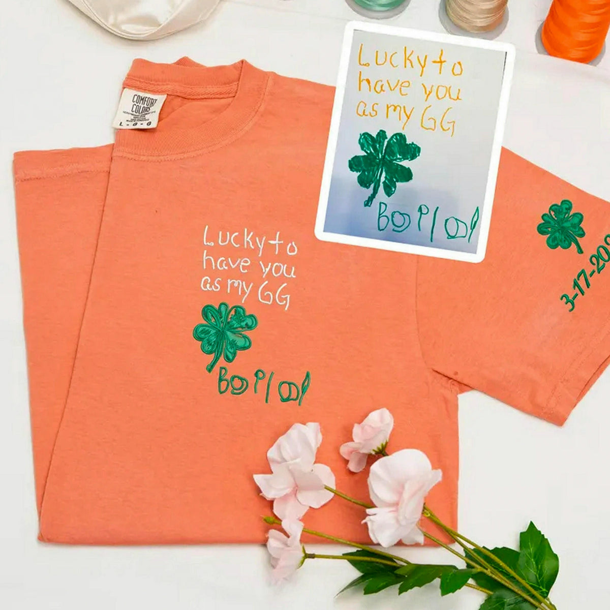 Custom Embroidered Kids Drawing T-shirt for Dad - Draw from Your Photo Father's Day Gift