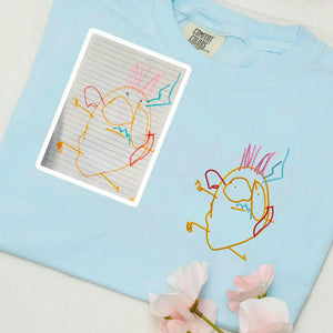 Custom Embroidered Kids Drawing T-shirt for Dad - Draw from Your Photo Father's Day Gift