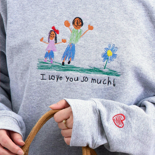 Custom Embroidered Kids Drawing Sweatshirt for Mom or Dad - Child Art Gift