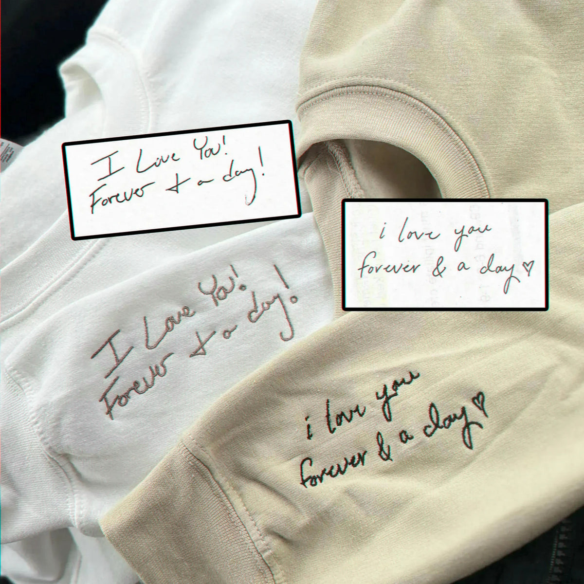 Custom Grandma Grandpa Matching Sweatshirts With Embroidered Kids Drawing and Handwriting, Grandparents Gift
