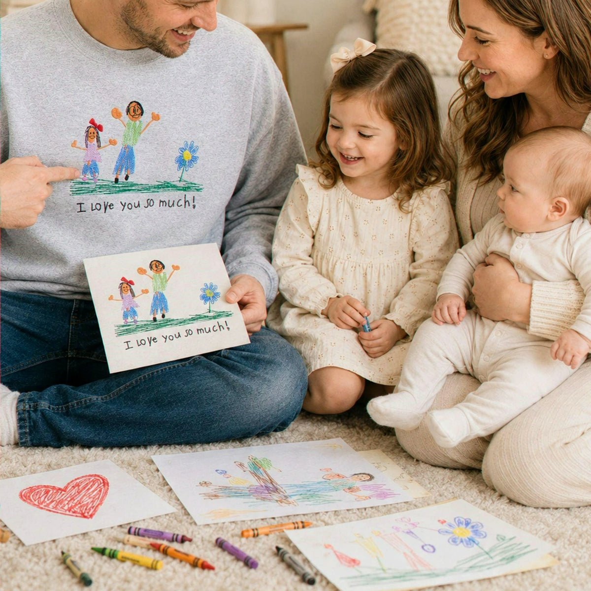 Custom Kids Drawing Sweatshirt, Embroidered Child Art Gift for Mom or Dad