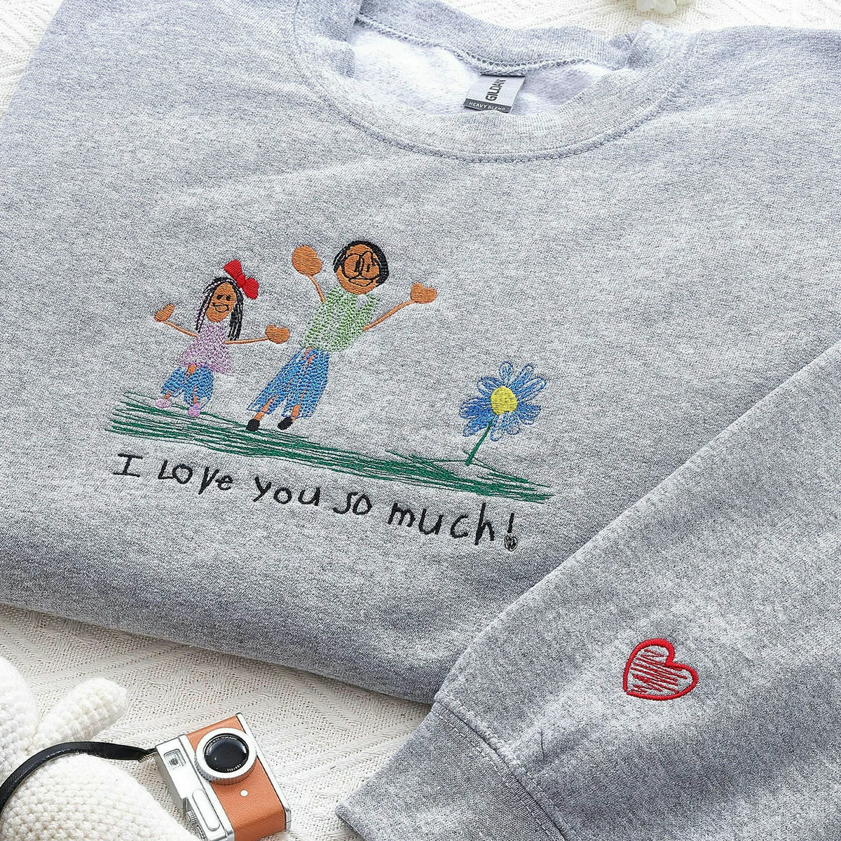 Custom Kids Drawing Sweatshirt, Embroidered Child Art Gift for Mom or Dad