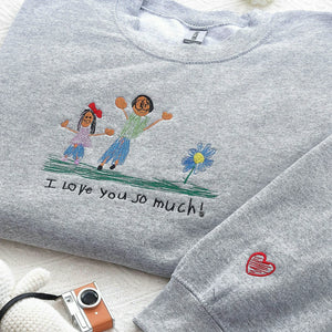 Custom Kids Drawing Sweatshirt, Embroidered Child Art Gift for Mom or Dad