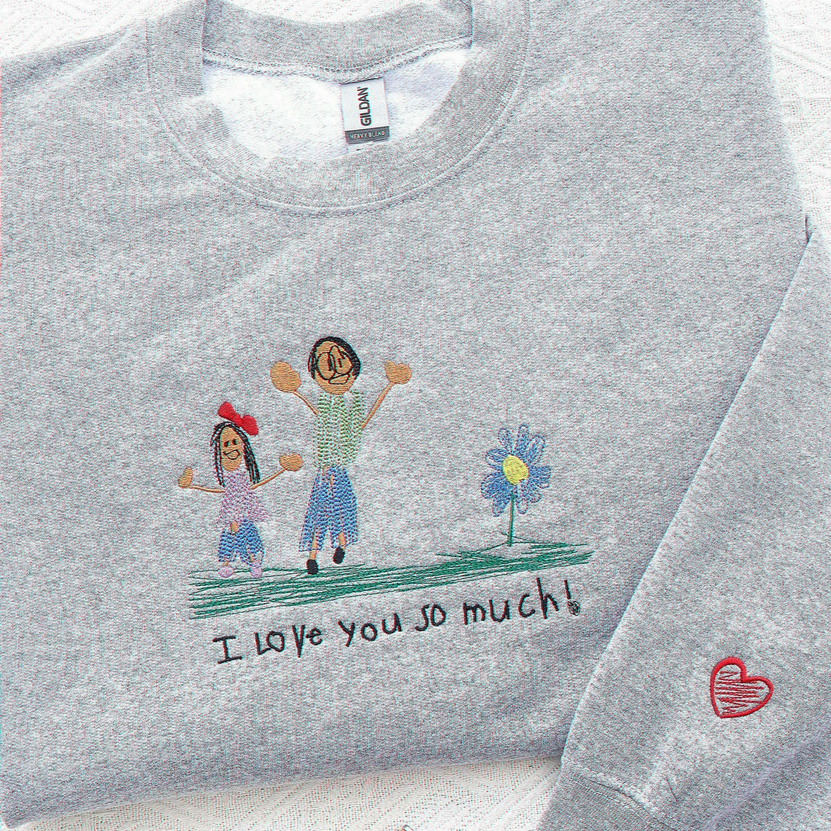 Custom Kids Drawing Sweatshirt, Embroidered Child Art Gift for Mom or Dad