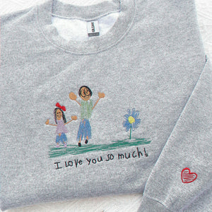 Custom Kids Drawing Sweatshirt, Embroidered Child Art Gift for Mom or Dad