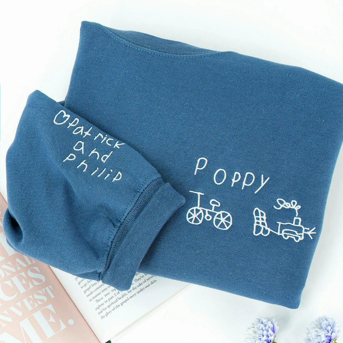 Custom Grandma Grandpa Matching Sweatshirts With Embroidered Kids Drawing and Handwriting, Grandparents Gift