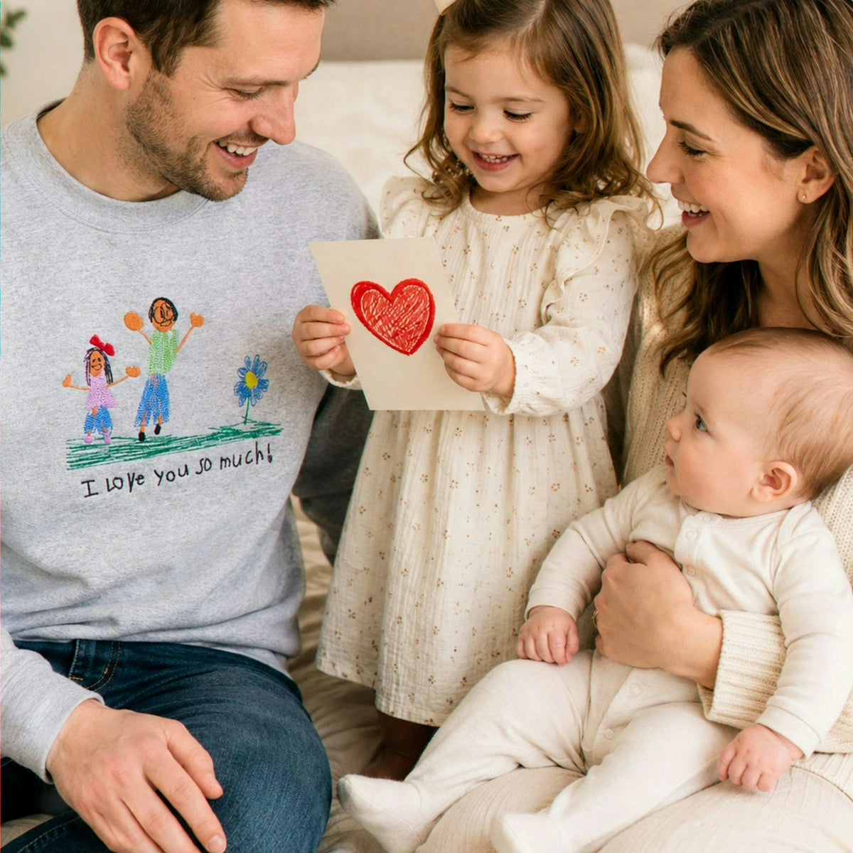 Custom Kids Drawing Sweatshirt, Embroidered Child Art Gift for Mom or Dad