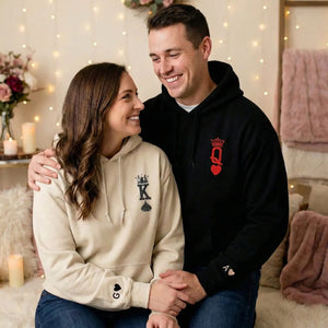 King and Queen Hoodie or Sweatshirt Embroidered, Personalized His Her Gift for Valentine's Day