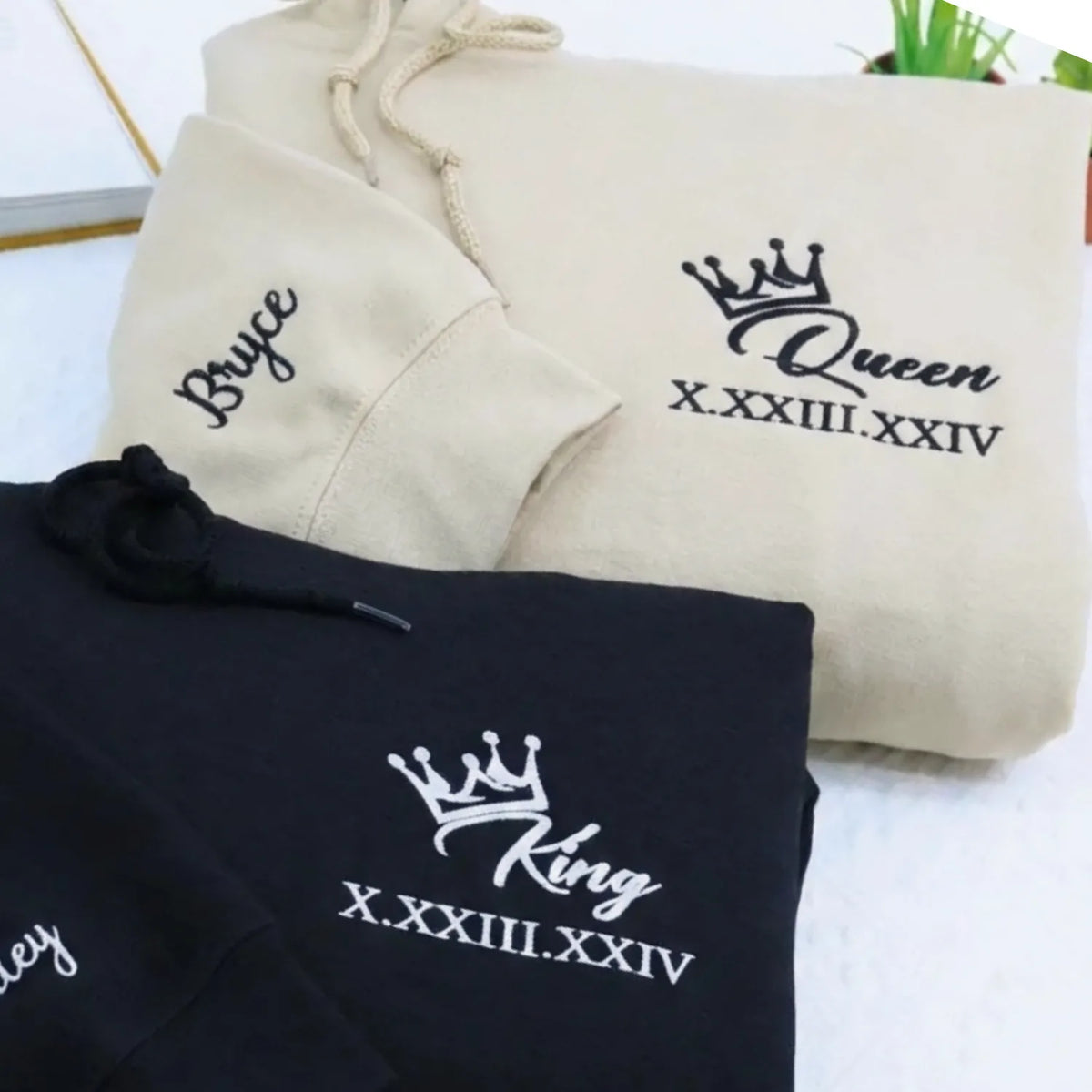 Custom Embroidered Matching King Queen Sweatshirt or Hoodie, Best Valentines Gifts for Him Her