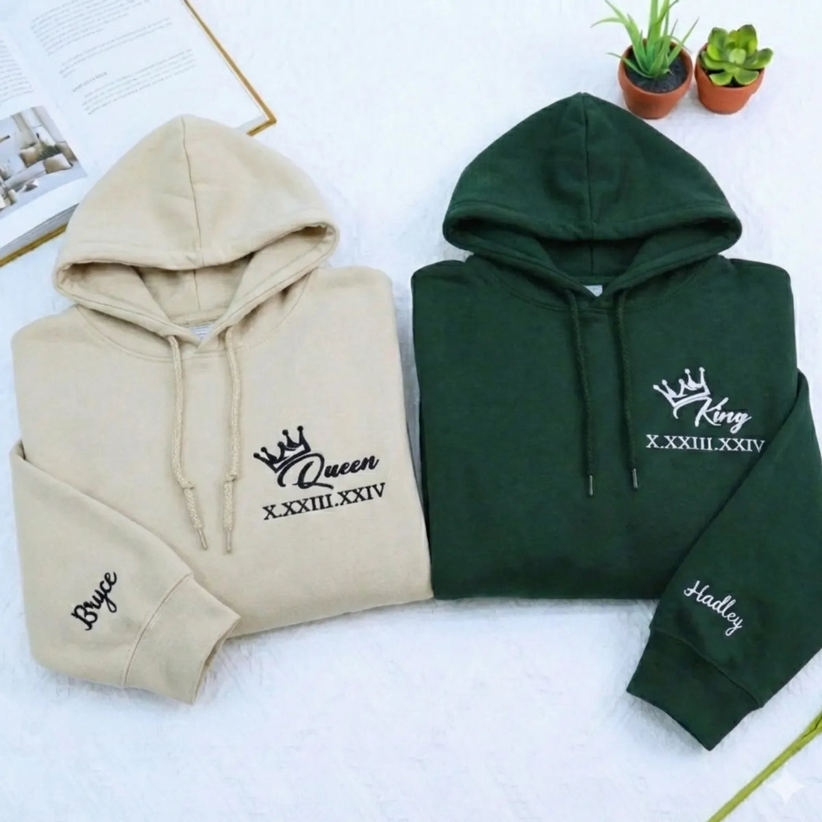 Custom Embroidered Matching King Queen Sweatshirt or Hoodie, Best Valentines Gifts for Him Her