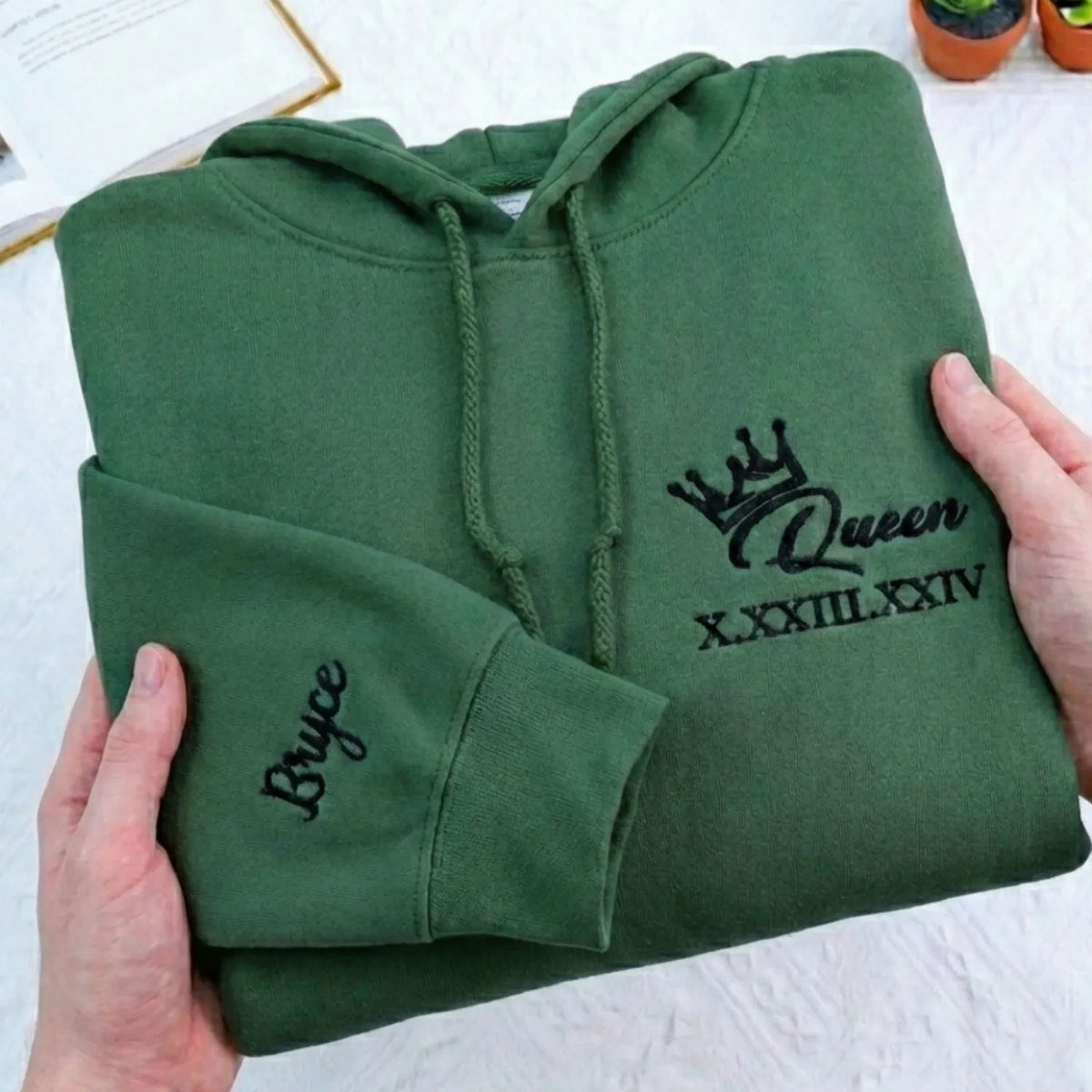 Custom Embroidered Matching King Queen Sweatshirt or Hoodie, Best Valentines Gifts for Him Her