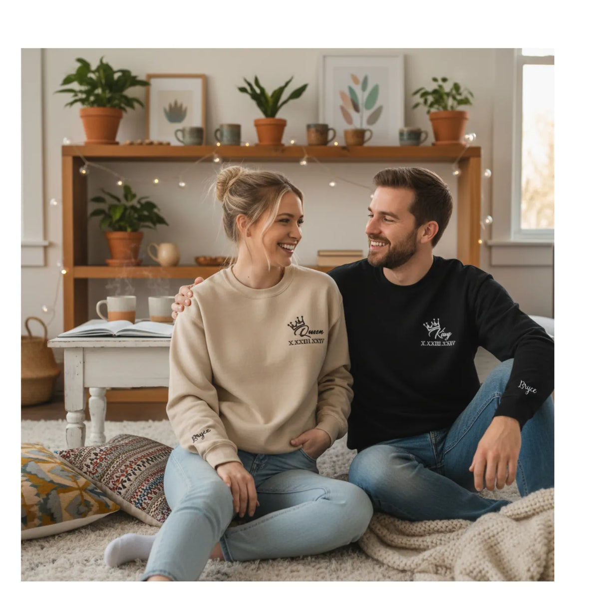 Custom Embroidered Matching King Queen Sweatshirt or Hoodie, Best Valentines Gifts for Him Her
