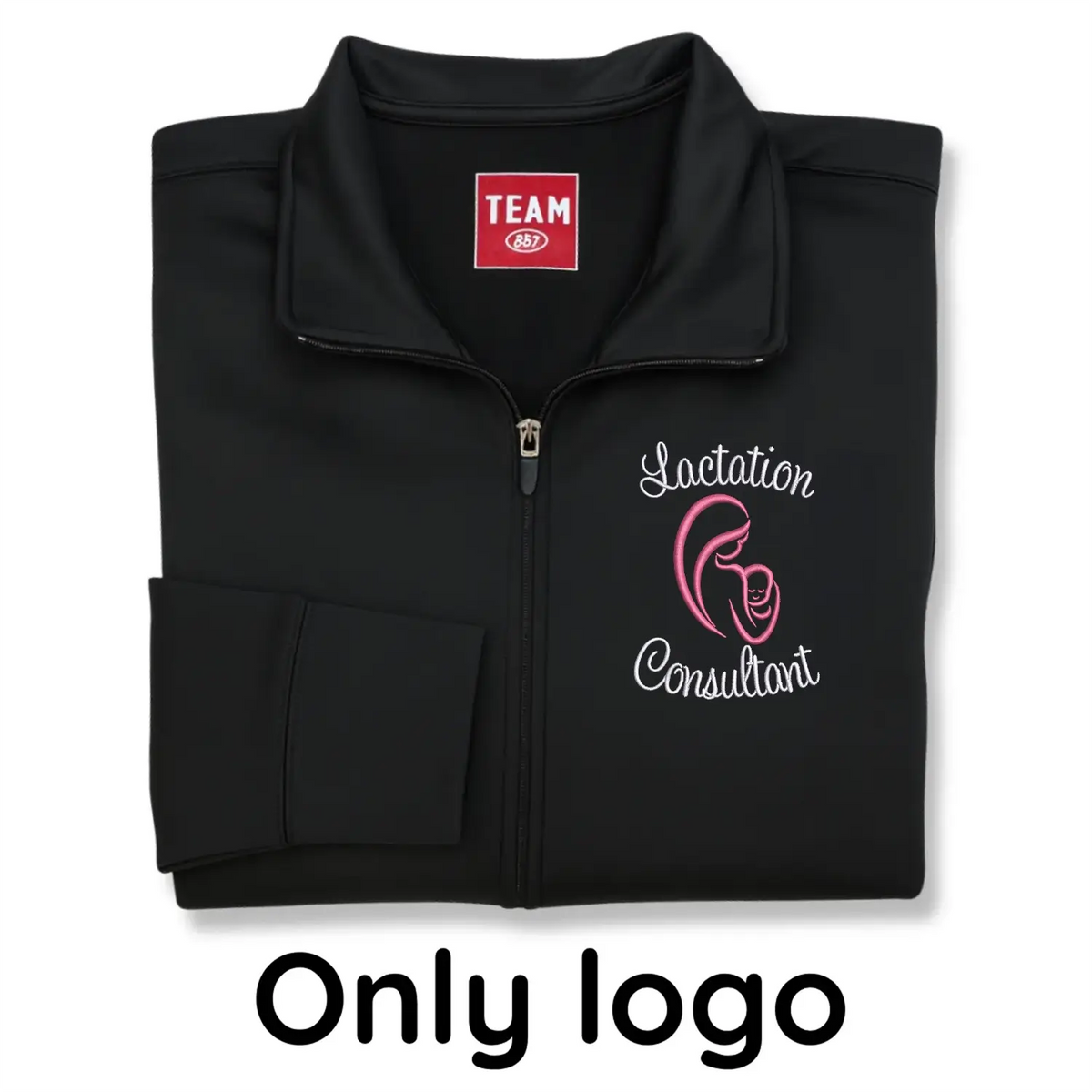 Custom embroidered lactation consultant jacket with name and IBCLC title